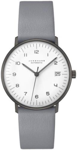 Junghans Dameklokke 27/4006.02 Max Bill Hvit/Lær Ø34 mm