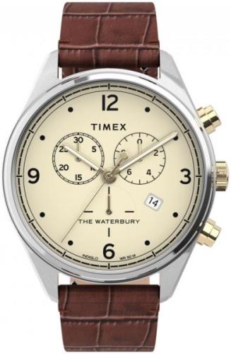 Timex Herreklokke TW2U04500 The Waterbury Beige/Lær Ø42 mm