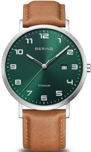 Bering Herreklokke 18640-568 Titanium Grønn/Lær Ø40 mm