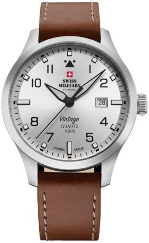 Swiss Military Herreklokke SM34078.05 Chrono Sølvfarget/Lær Ø43 mm