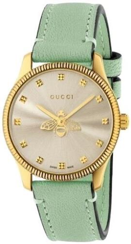 Gucci Dameklokke YA1265040 G-Timeless Sølvfarget/Lær Ø29 mm