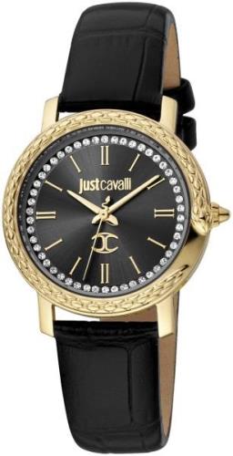 Just Cavalli Dameklokke JC1L212L0025 Sort/Lær Ø32 mm