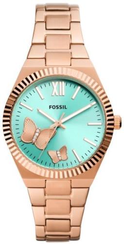 Fossil Dameklokke ES5277 Scarlette Grønn/Rose-gulltonet stål Ø38 mm