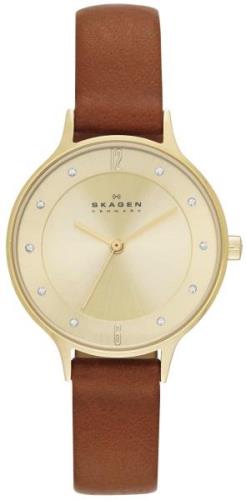 Skagen Dameklokke SKW2147 Anita Gulltonet/Lær Ø30 mm