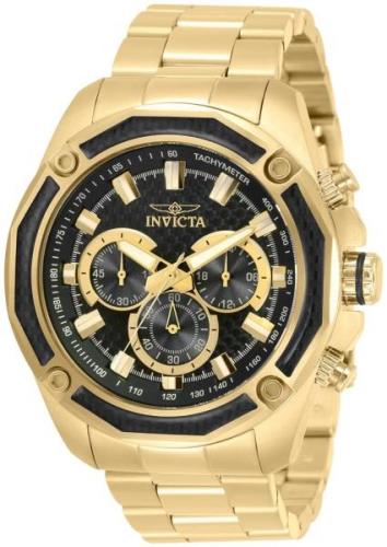 Invicta Herreklokke 34158 Aviator Sort/Gulltonet stål Ø48 mm