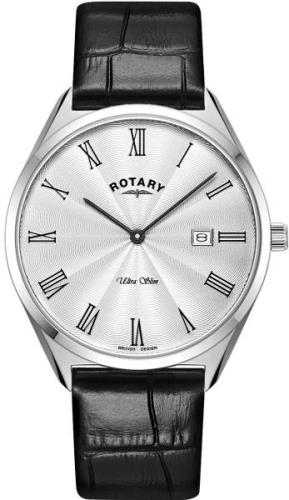 Rotary Herreklokke GS08010/01 Ultra Slim Sølvfarget/Lær Ø37 mm