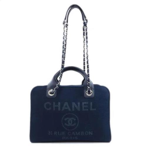 Blå Lerret Chanel Veske