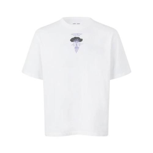 Hvit Handsforfeet T-Skjorte med Ribbestrikket Rund Hals