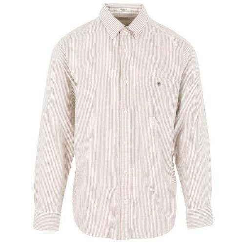 Beige og Hvit Stripet Oxford Skjorte