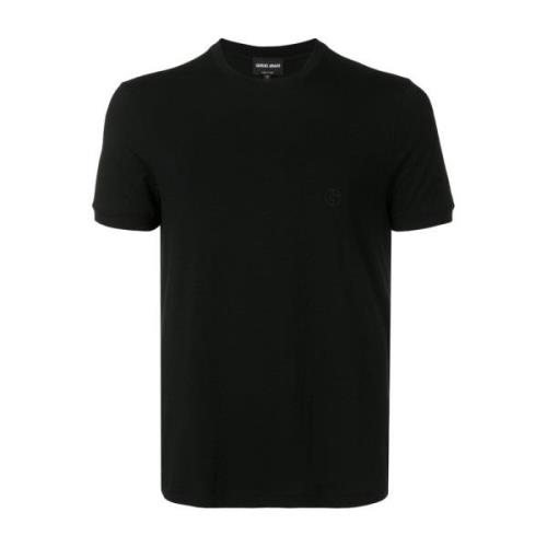 Sort Slim Fit T-skjorte med Brodert Logo