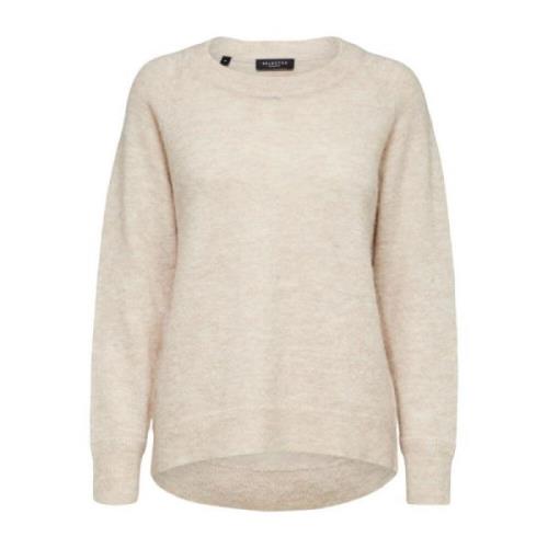 Beige Strikket Crew Neck Genser