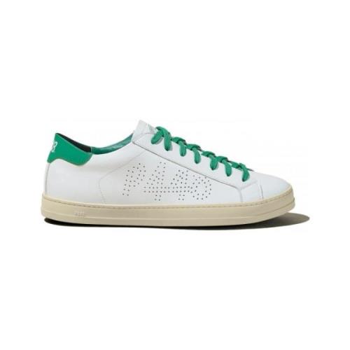 Hvite skinn sneakers med grønne kontraster