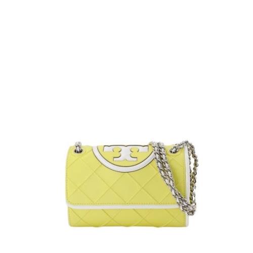 Liten Fleming Crossbody-veske - Gul/Hvit Skinn