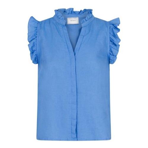Siona Linen Top - Dusty Blue
