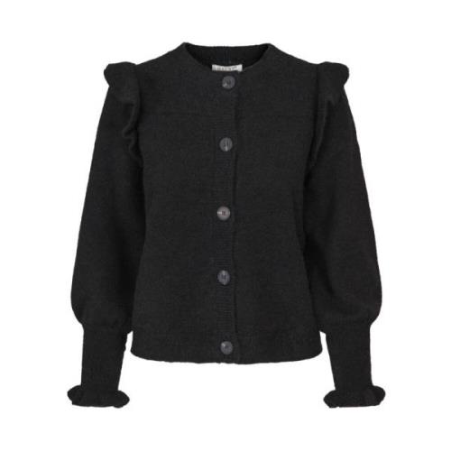 Sort Mohair Feminin Cardigan med Vakre Detaljer