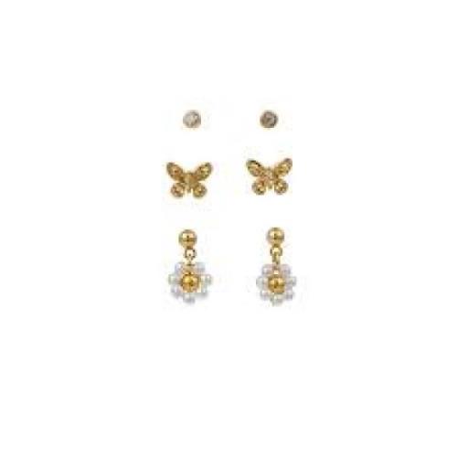 Pearl Orelia Butterfly, Pearl Flower &amp; Sw Stud Ear Party Jewelry
