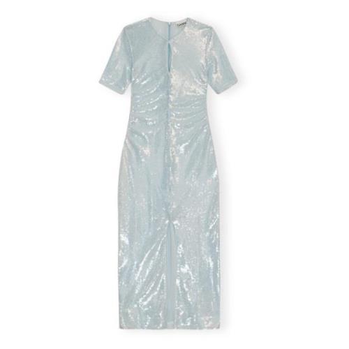 Blue Ganni Light Sequins Long Dress Kjole Og Skjørt