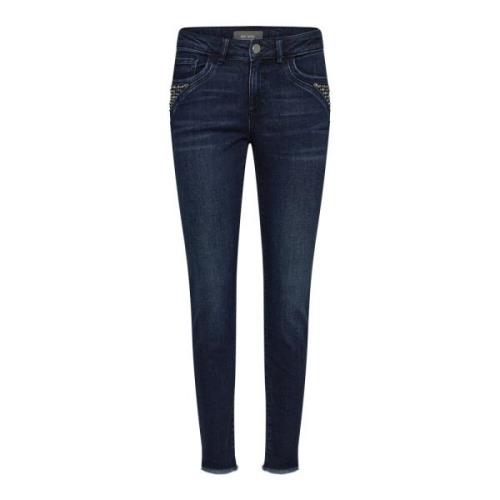 Slim-Fit Mørkeblå Jeans med Sidelommer og Kule Detaljer