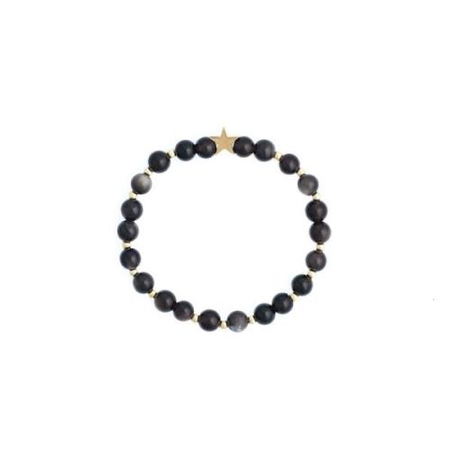 Stone Bead Bracelet 6 MM W/Gold Beads Antracite