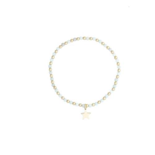 Stone Bead Bracelet 3 MM W/Gold Beads Aquamarine