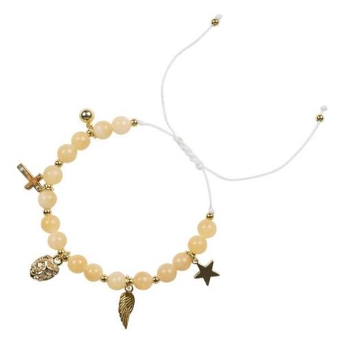 Stone Bead Bracelet 6 MM W/Charms - Yellow Jade