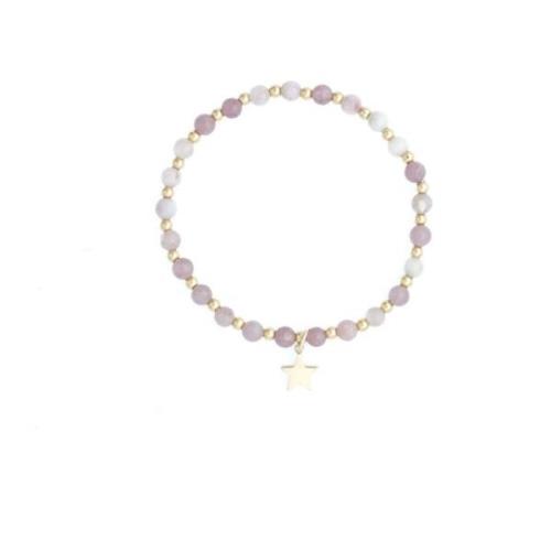 Stone Bead Bracelet 4 MM W/Gold Beads Grape