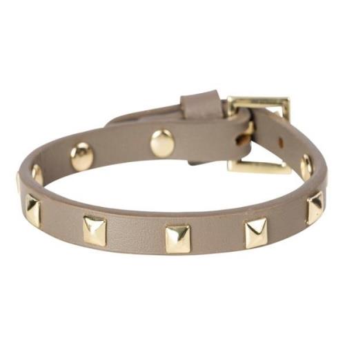 Leather Stud Bracelet Mini Dark Taupe W/Gold