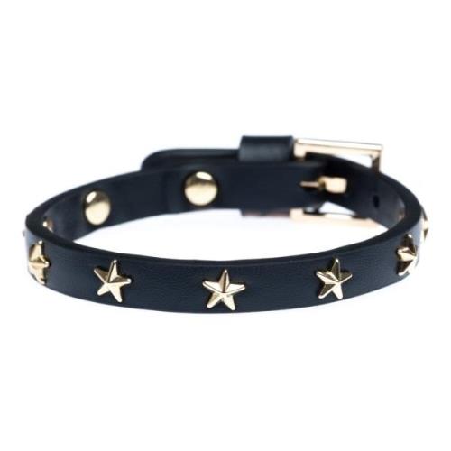 Leather Star Stud Bracelet Mini Black W/Gold