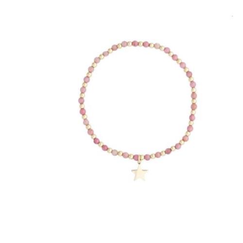 Stone Bead Bracelet 3 MM W/Gold Beads Dusty Rose