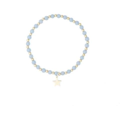 Stone Bead Bracelet 4 MM W/Gold Beads 501 Blue