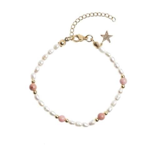 Oval Pearl Bracelet W/Natural Stone Dusty Rose