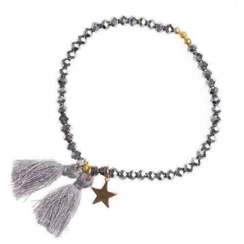 Crystal Bead Bracelet 4 MM W/Tassel Grey