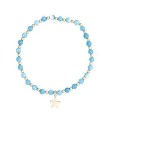 Stone Bead Bracelet 4 MM W/Gold Beads Turquoise