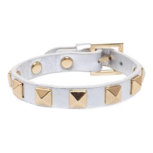 Leather Stud Bracelet Silver Metallic