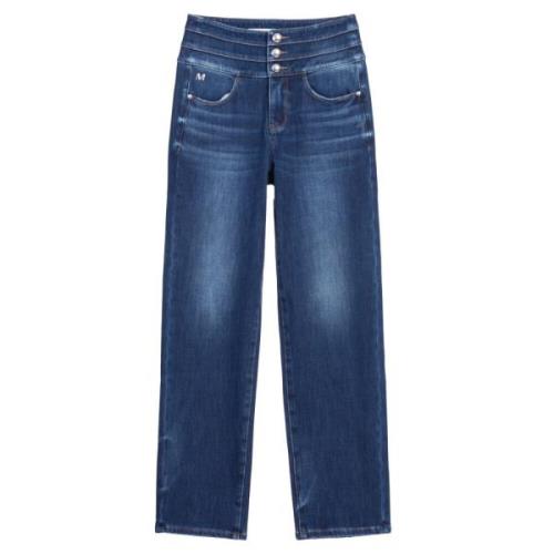 Blå Denim Jeans med Plysjfølelse og Krystalldekorasjon
