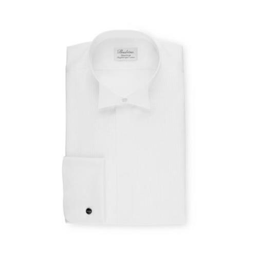 Hvit Tettsittende Smoking Skjorte med Plissert Front og Wing Krage