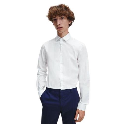 Hvit Poplin Stretch Skjorte med Lange Armer og CK Logo