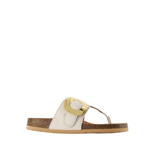 Beige Skinn Fussbett Mules