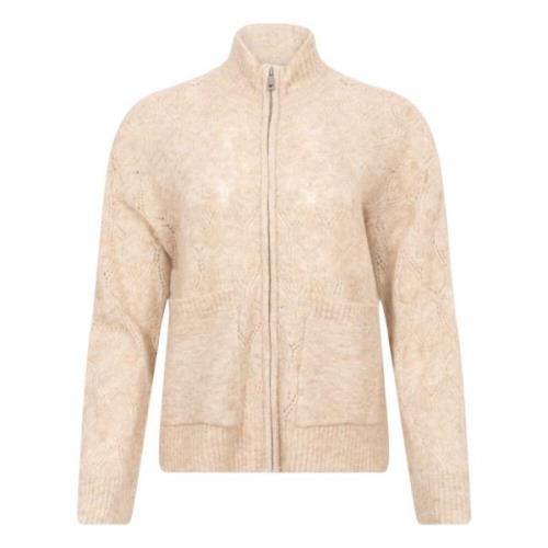 Feminin Zip Cardigan - Oatmeal Melange