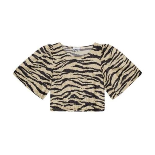 Zebra Print Krøllet Crop T-Skjorte