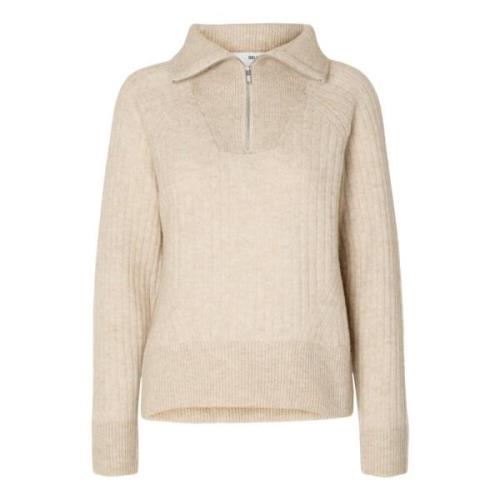 Beige Half Zip Strikkegenser