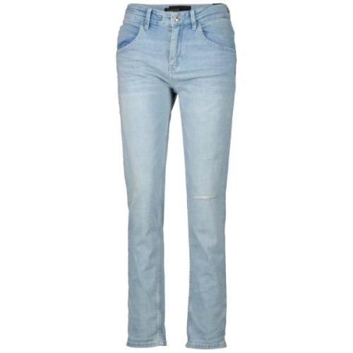 Lysblå Straight Jeans med Subtil Rive