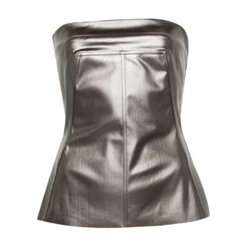 Gun Metal Coated Denim Bustier Top