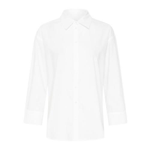 Enkel Hvit Skjorte med Lange Ermer