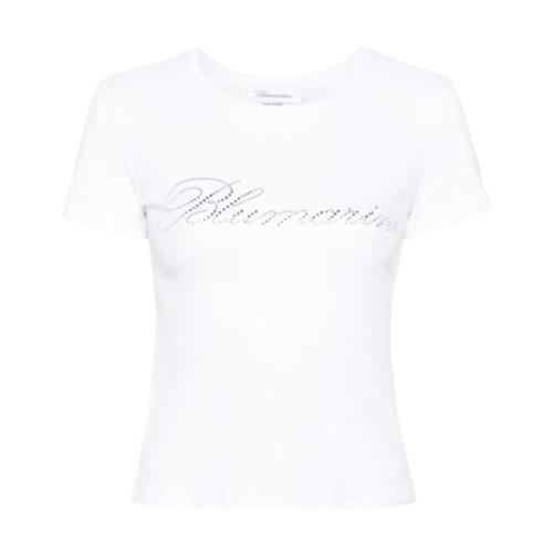Hvit T-skjorte med Rhinestone Logo