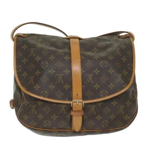 Pre-owned Brunt lerret Louis Vuitton Saumur