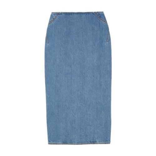 Vintage Blå Denim Blyant Skjørt