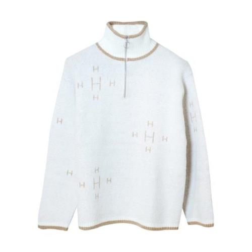 Hvit Zip Sweater med H-Print