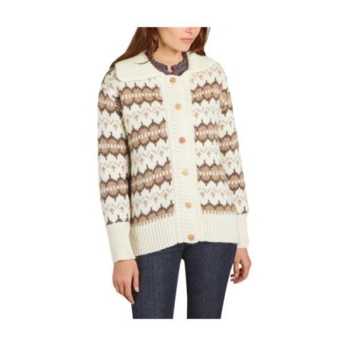 Jacquard Ull Cardigan med Utvidet Krage