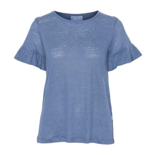 Blå Linen Tee med Ruffle Ermer